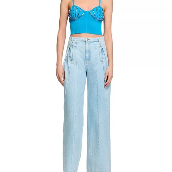 NEW SANDRO Sandro Embellished Shell Top Blue Size 0 - Picture 2 of 6